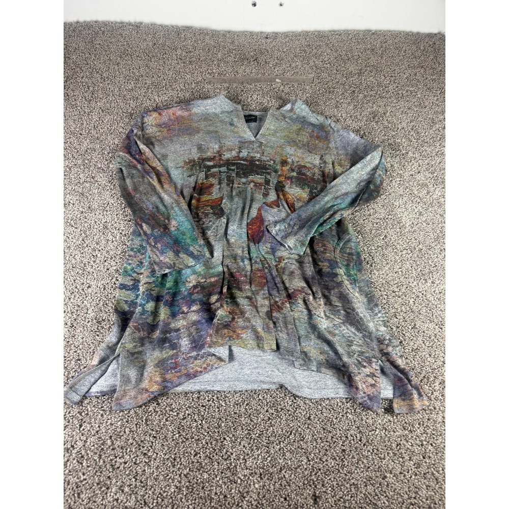 Inoah Tunic Top Women Impressionist Painting Graphic Long Sleeve Made In USA - M